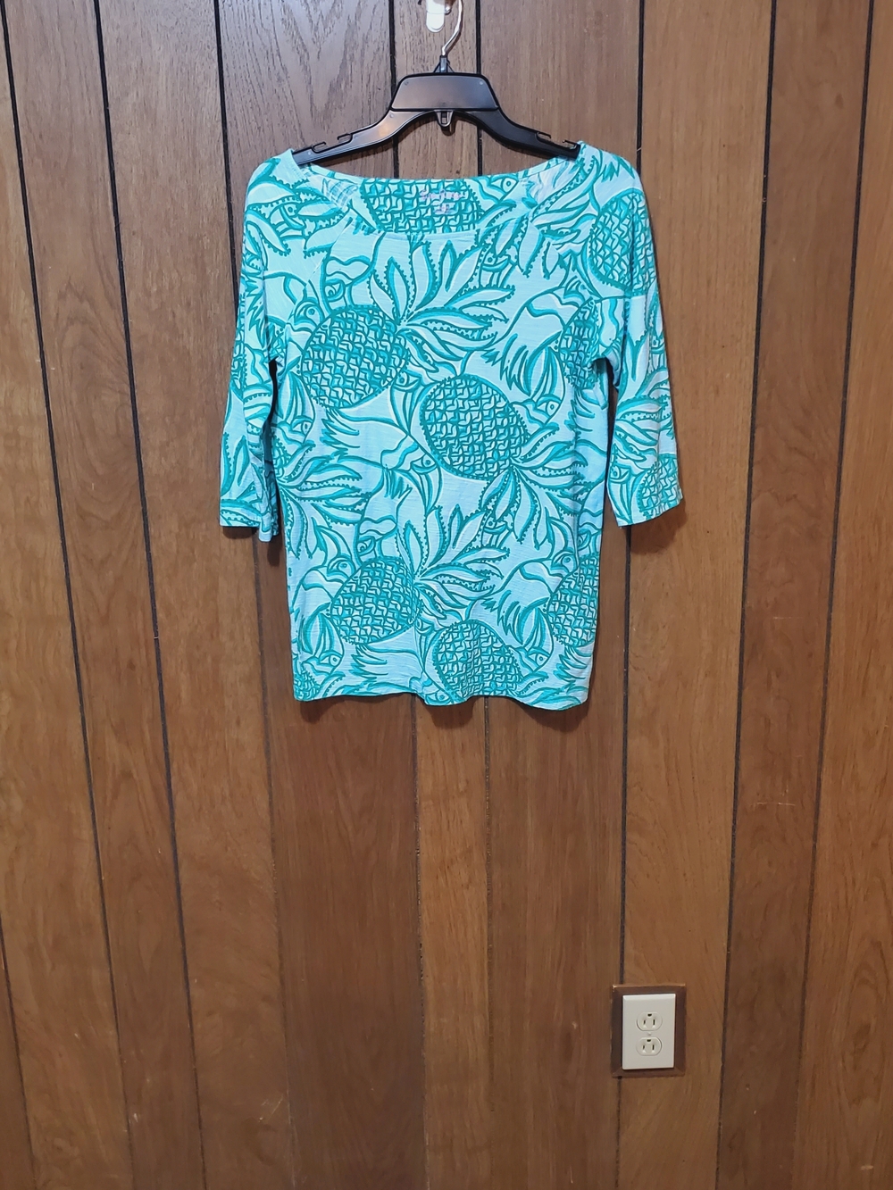 Lilly Pulitzer Pineapple & Toucans Print 3/4 Sleeve Cotton Top Size Large